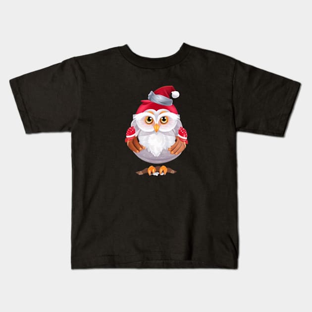 Funny santa owl Kids T-Shirt by halazidan